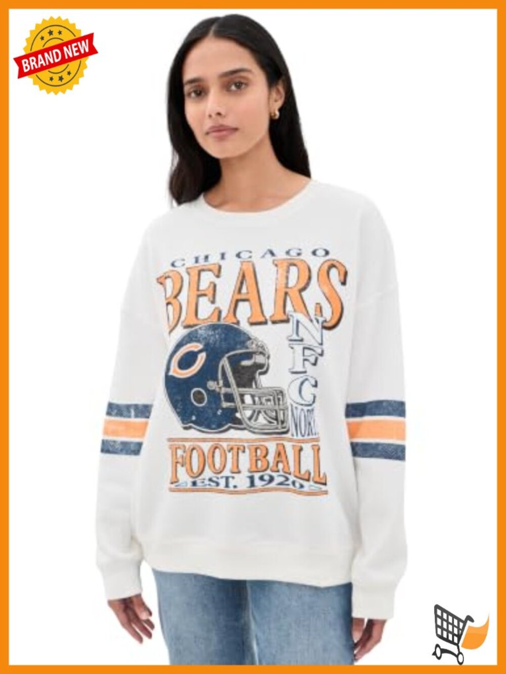 Oversized Striped Fleece Sweatshirt Crew Neck Long Sleeve Chicago Bears NFL